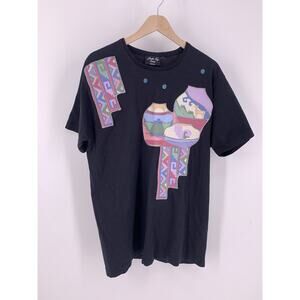 Southwestern Black T-Shirt XL Pastel Clay Pots Linda Kay Design Made in the USA